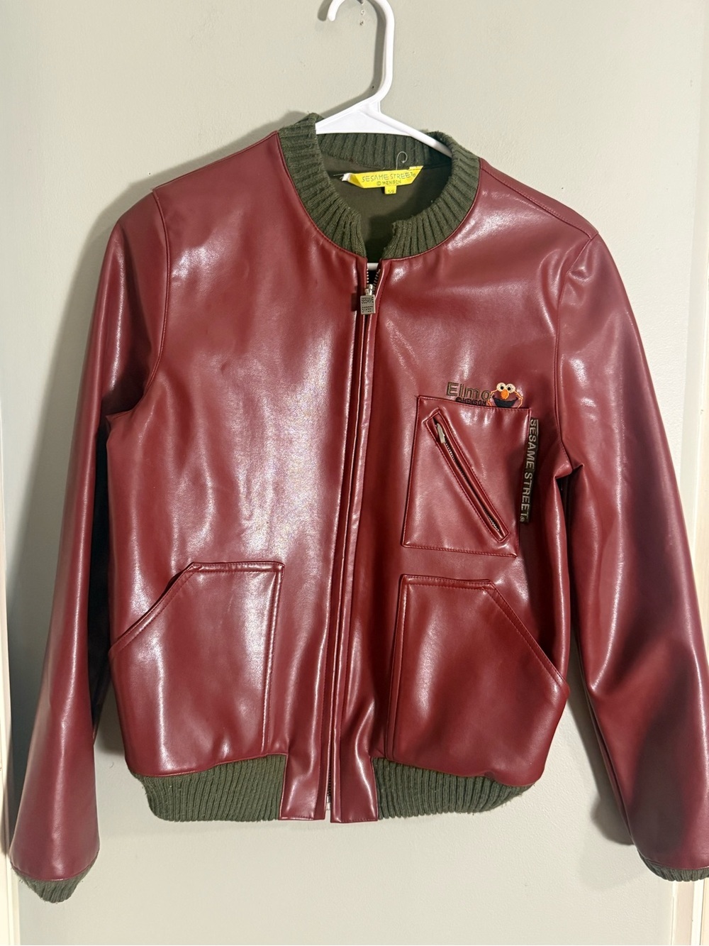Rare Y2K Sesame Street Elmo by Henson Faux Leather Bomber Jacket XS/S